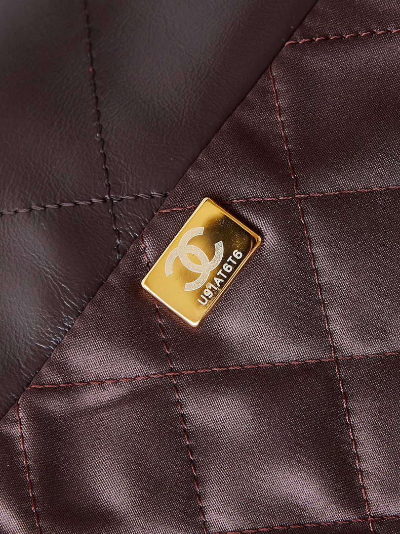 Chanel 22 AS3260 Small Handbag Shiny Calfskin Dark Brown