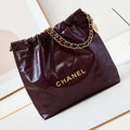 Chanel 22 AS3260 Small Handbag Shiny Calfskin Dark Red Gold - Default Title - View 1