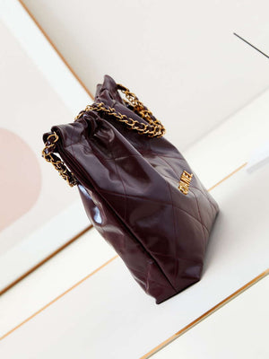 Chanel 22 AS3260 Small Handbag Shiny Calfskin Dark Red Gold - Default Title - View 3