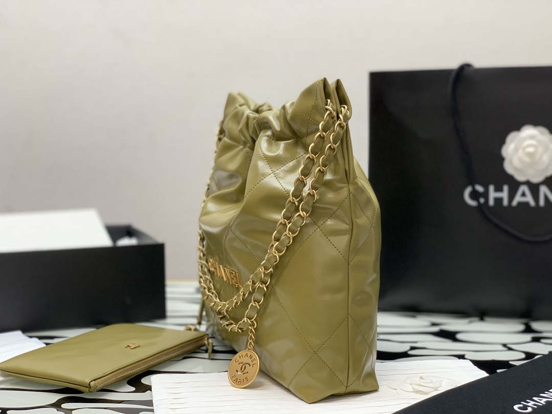 Chanel 22 AS3260 Small Handbag Shiny Calfskin Lemon Yellow - Default Title - View 4