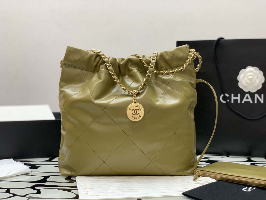 Chanel 22 AS3260 Small Handbag Shiny Calfskin Lemon Yellow