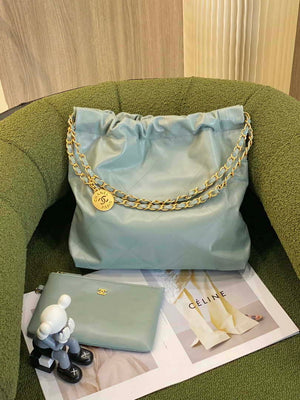 Chanel 22 AS3260 Small Handbag Shiny Calfskin Light Green Gold - Default Title - View 3