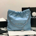 Chanel 22 AS3260 Small Handbag Shiny Calfskin Light Blue Silver - Default Title - View 1