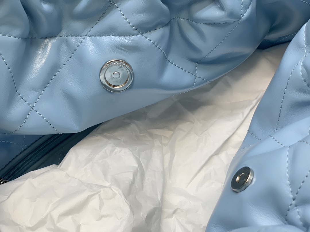 Chanel 22 AS3260 Small Handbag Shiny Calfskin Light Blue Silver - Default Title - View 9