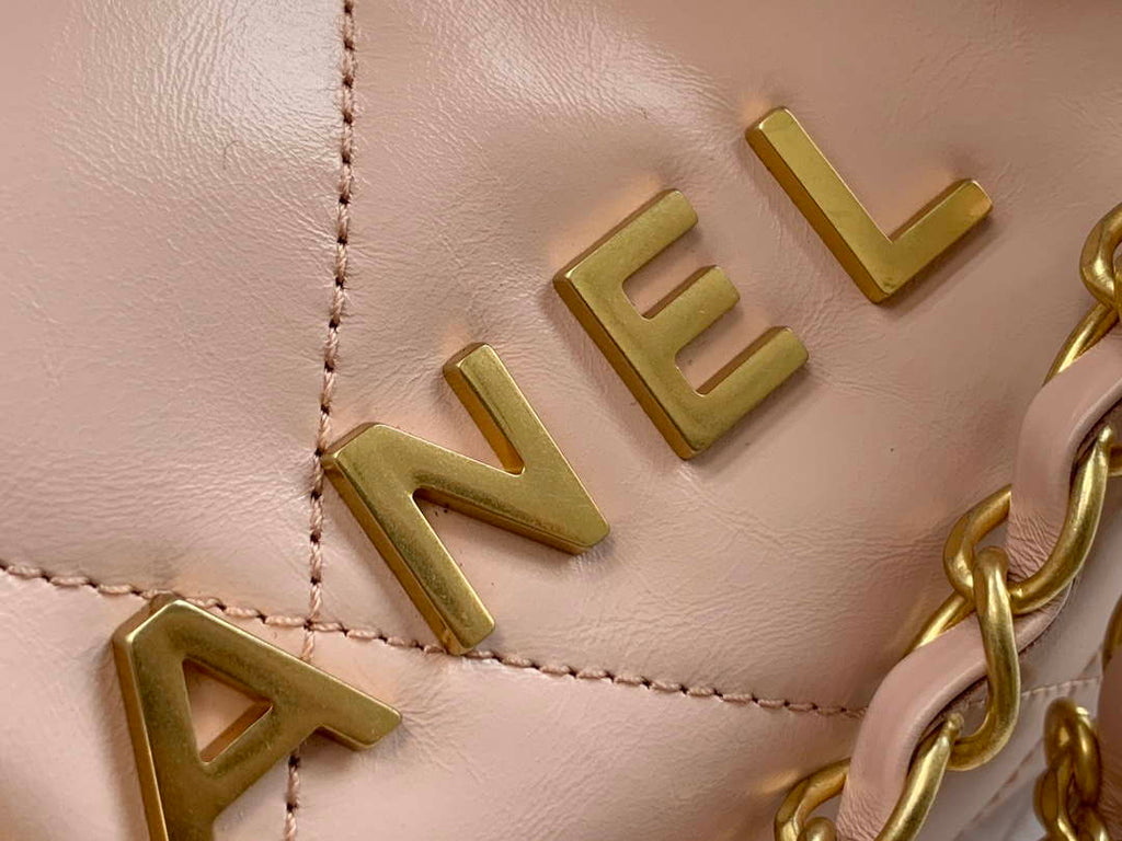 Chanel 22 AS3260 Small Handbag Shiny Calfskin Pink