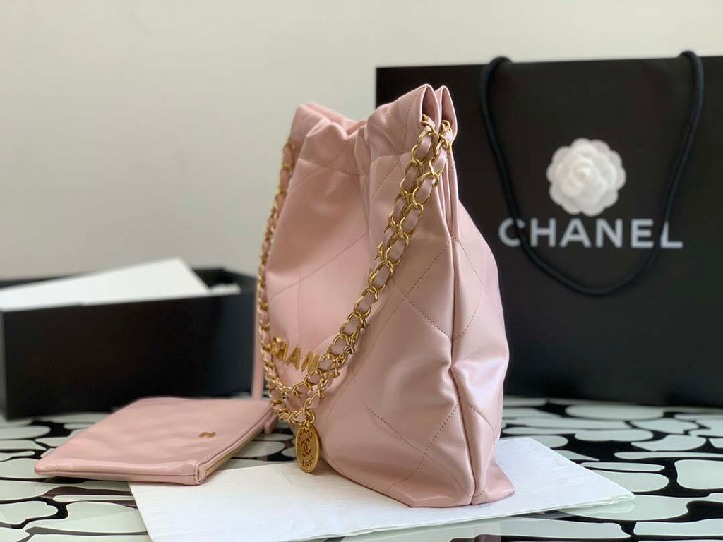Chanel 22 AS3260 Small Handbag Shiny Calfskin Pink