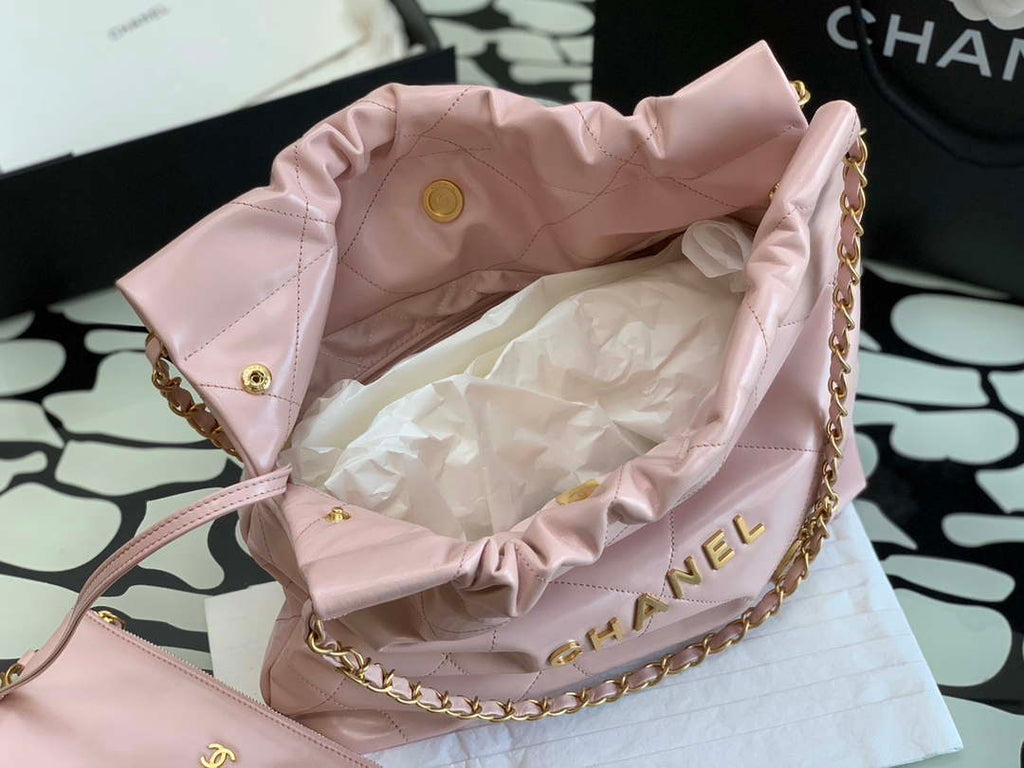 Chanel 22 AS3260 Small Handbag Shiny Calfskin Pink