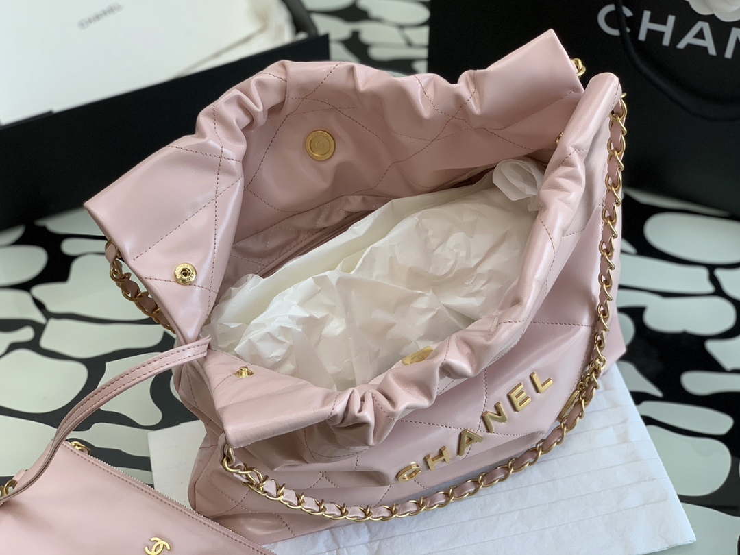 Chanel 22 AS3260 Small Handbag Shiny Calfskin Pink