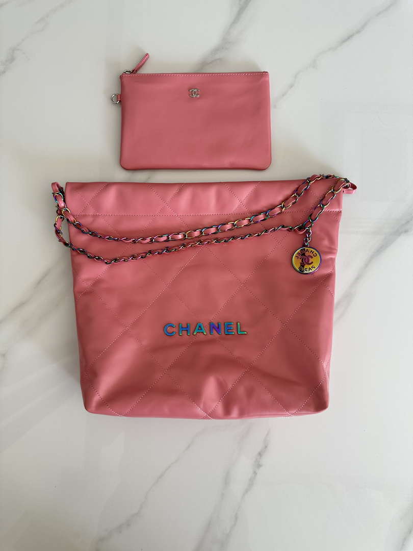 Chanel 22 AS3260 Small Handbag Shiny Calfskin Pink Symphony Hardware - Default Title - View 1