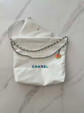 Chanel 22 AS3260 Small Handbag Shiny Calfskin White Symphony Hardware