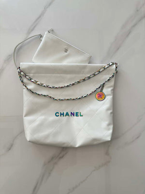 Chanel 22 AS3260 Small Handbag Shiny Calfskin White Symphony Hardware - Default Title - View 1