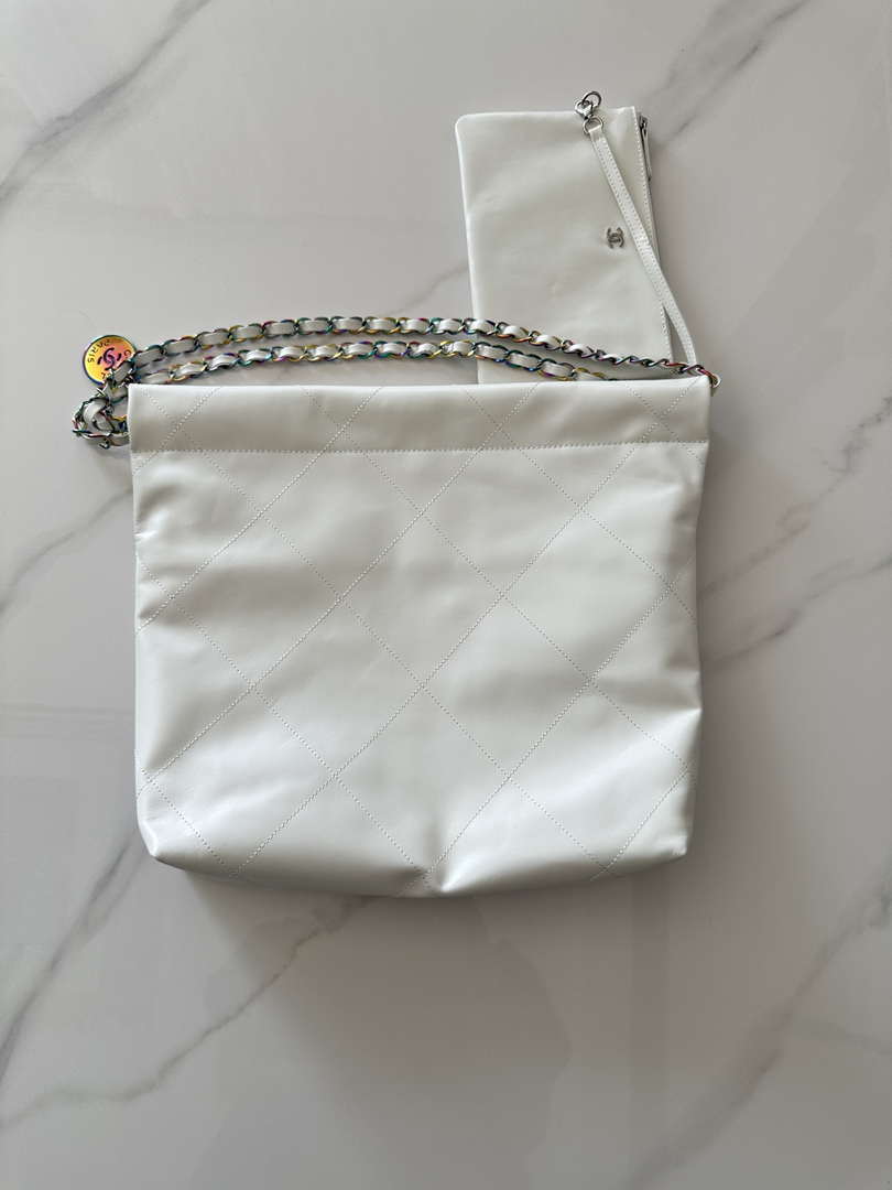 Chanel 22 AS3260 Small Handbag Shiny Calfskin White Symphony Hardware - Default Title - View 2