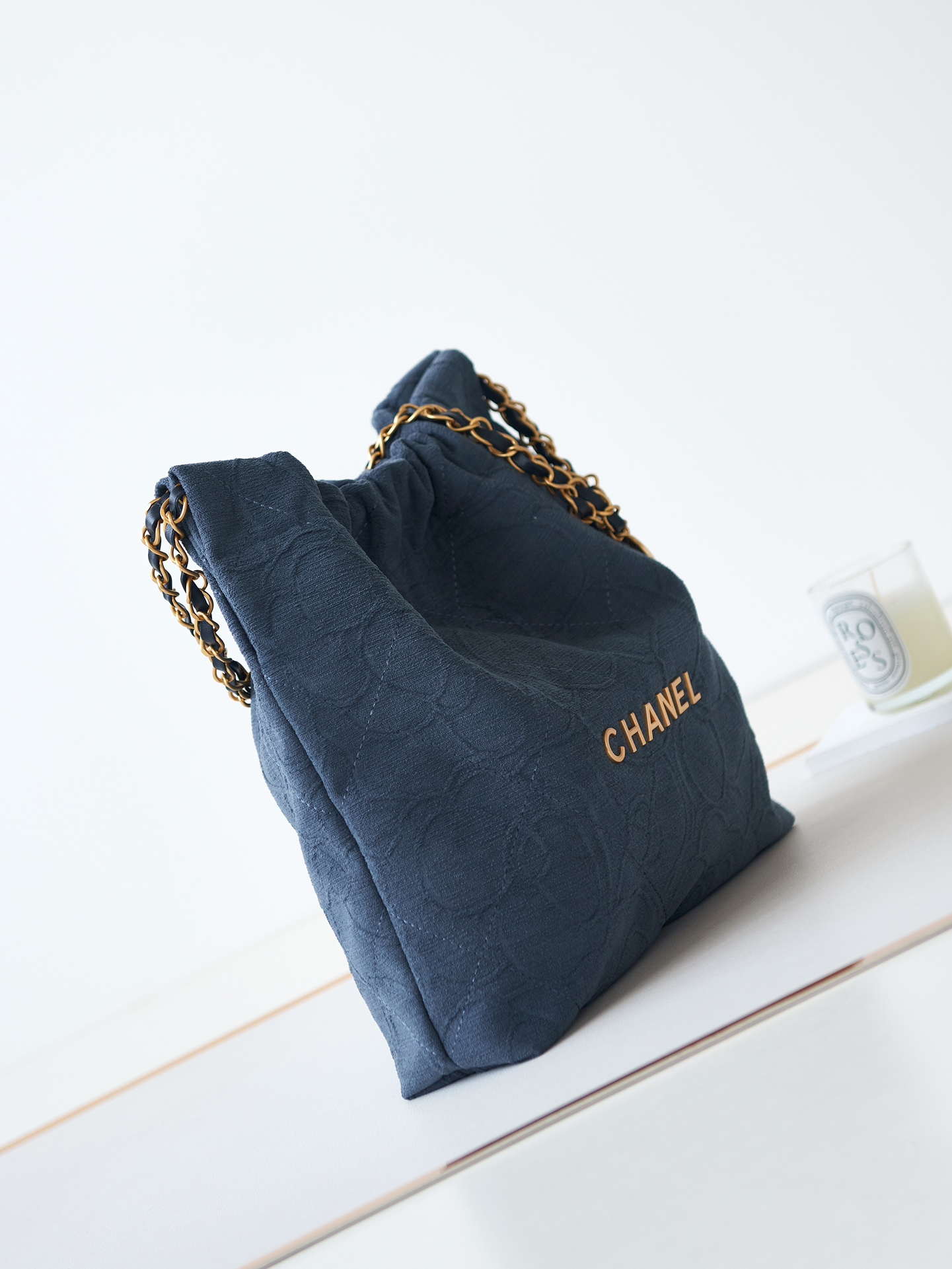 Chanel 22 AS3260 Small Handbag Velvet Navy Blue Gold - Default Title - View 4