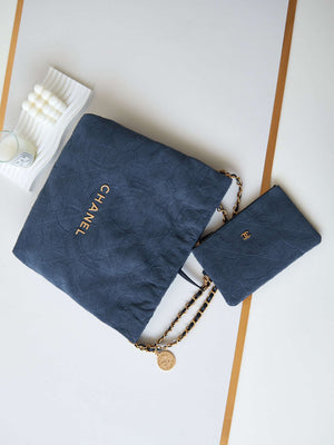 Chanel 22 AS3260 Small Handbag Velvet Navy Blue Gold - Default Title - View 7