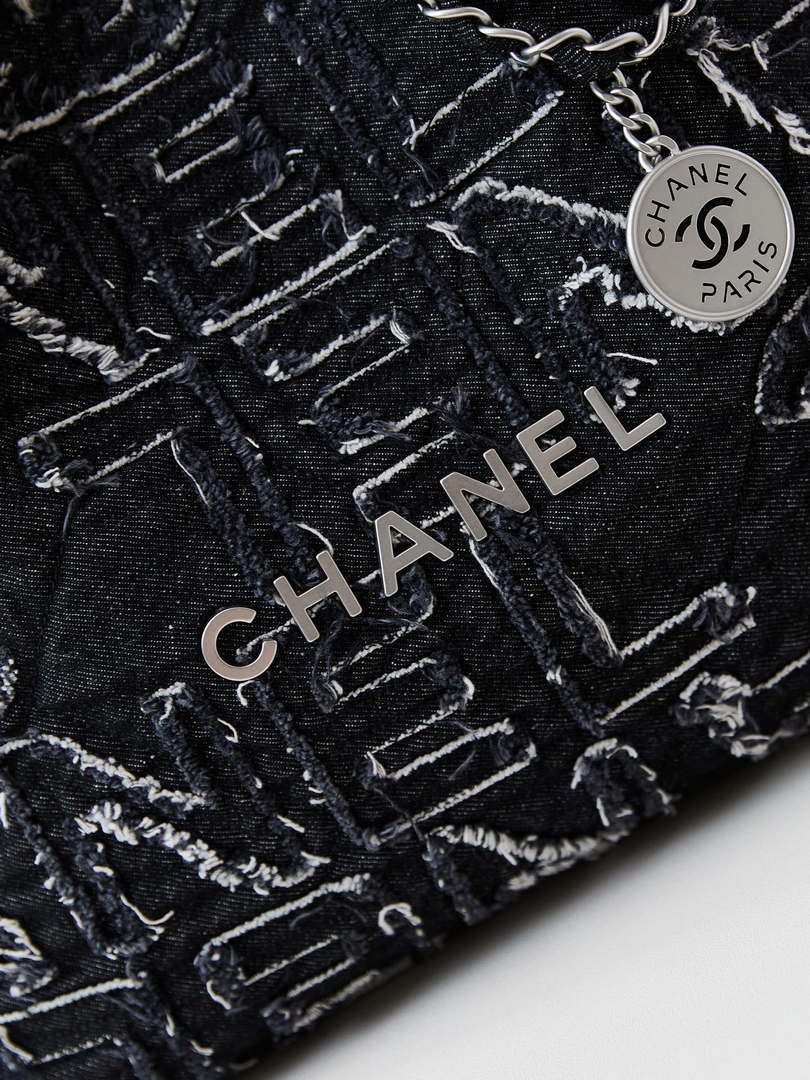 Chanel 22 AS3261 Handbag 24A Black Denim embroidered & Silver-Tone Metal - Default Title - View 2