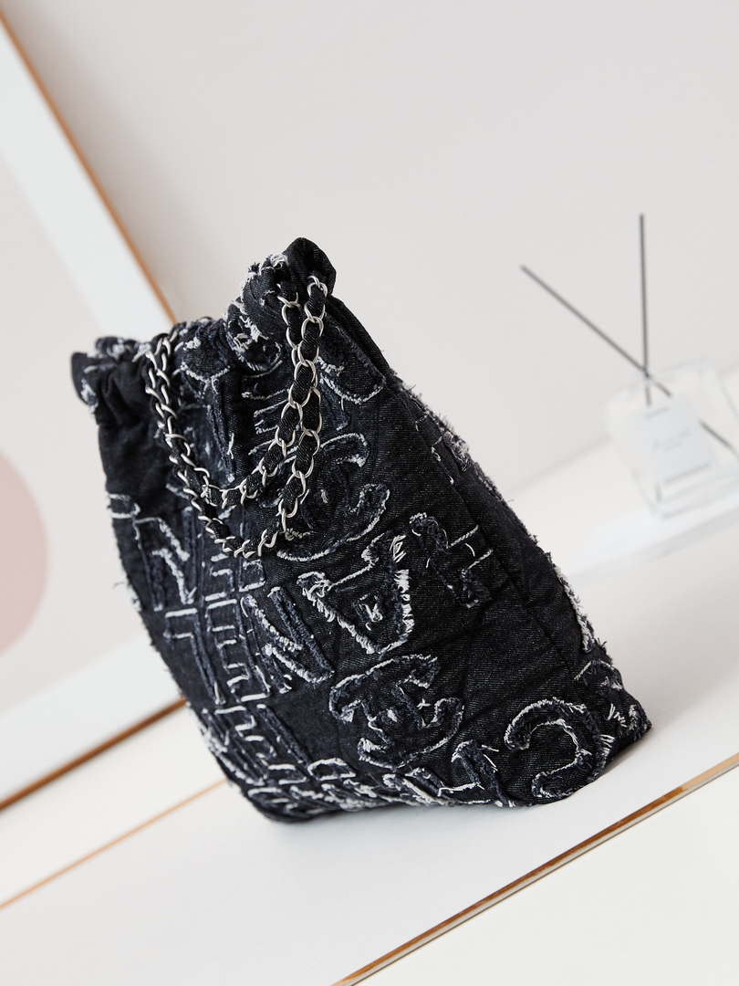 Chanel 22 AS3261 Handbag 24A Black Denim embroidered & Silver-Tone Metal - Default Title - View 4