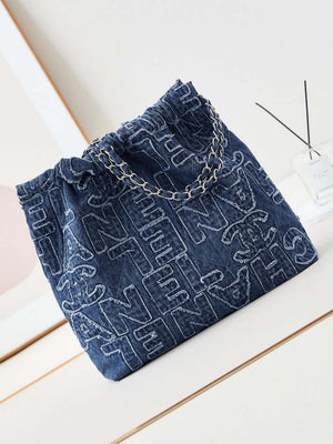 Chanel 22 AS3261 Handbag 24A Denim embroidered & Silver-Tone Metal - Default Title - View 5