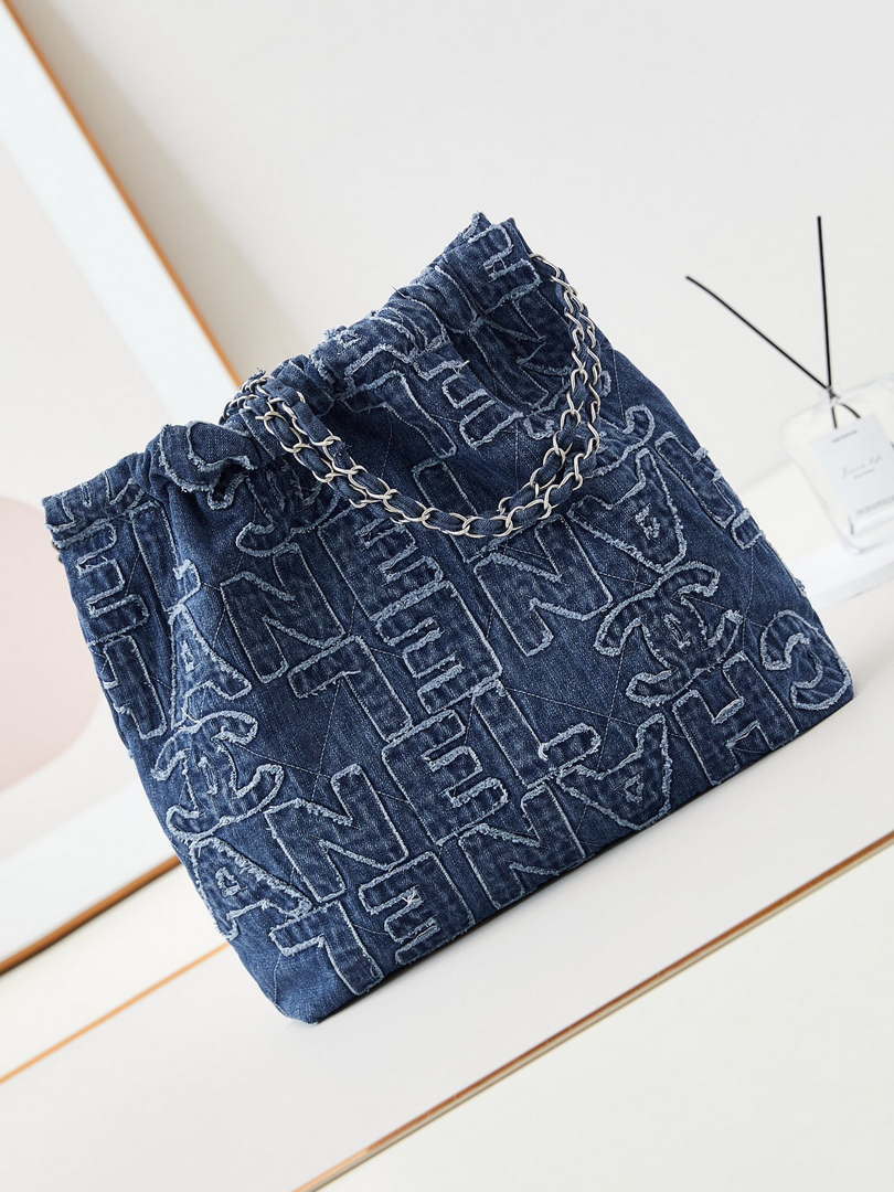 Chanel 22 AS3261 Handbag 24A Denim embroidered & Silver-Tone Metal - Default Title - View 5