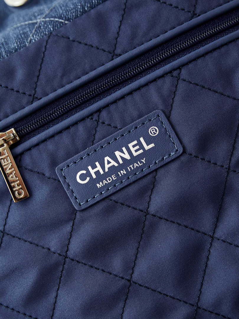 Chanel 22 AS3261 Handbag 24A Denim embroidered & Silver-Tone Metal