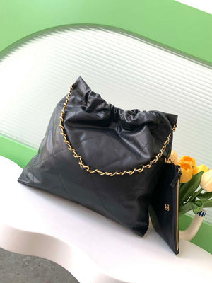 Chanel 22 AS3261 Handbag 24K Shiny Calfskin Black Gold - Default Title - View 3