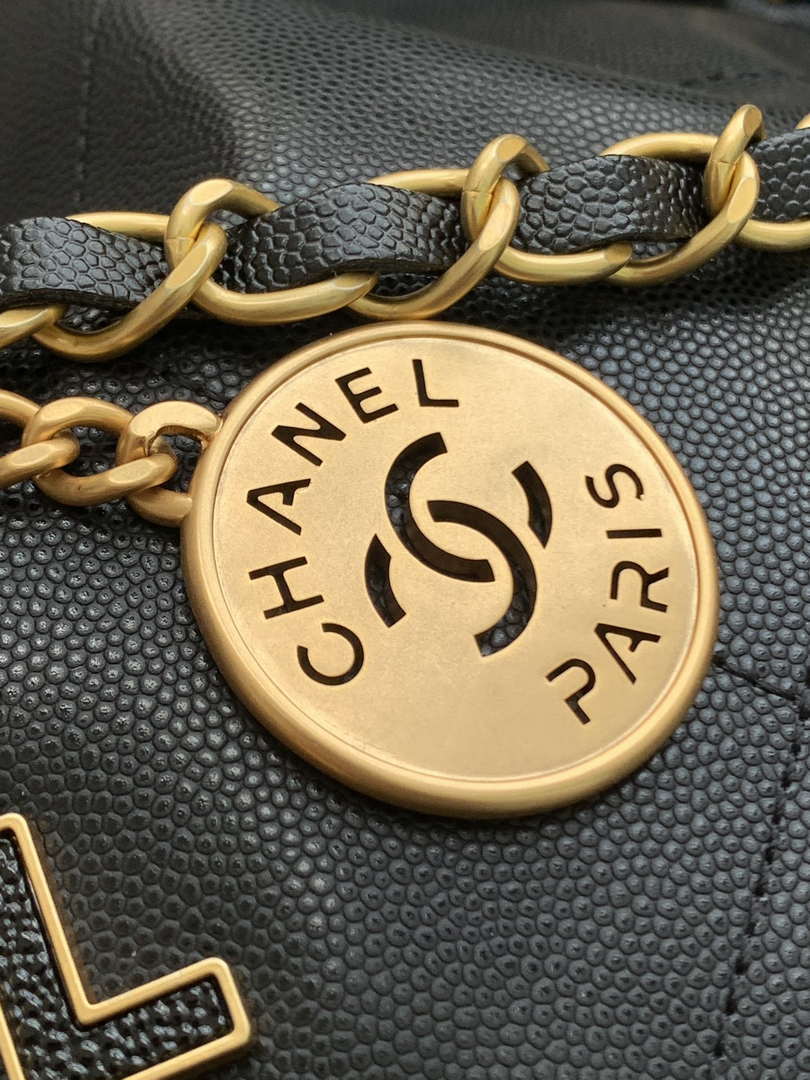 Chanel 22 AS3261 Handbag 24K Shiny Calfskin Black Gold - Default Title - View 6
