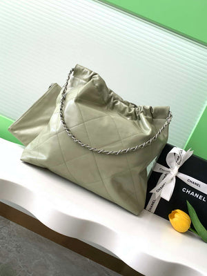 Chanel 22 AS3261 Handbag 24K Shiny Calfskin Light Green Silver - Default Title - View 3