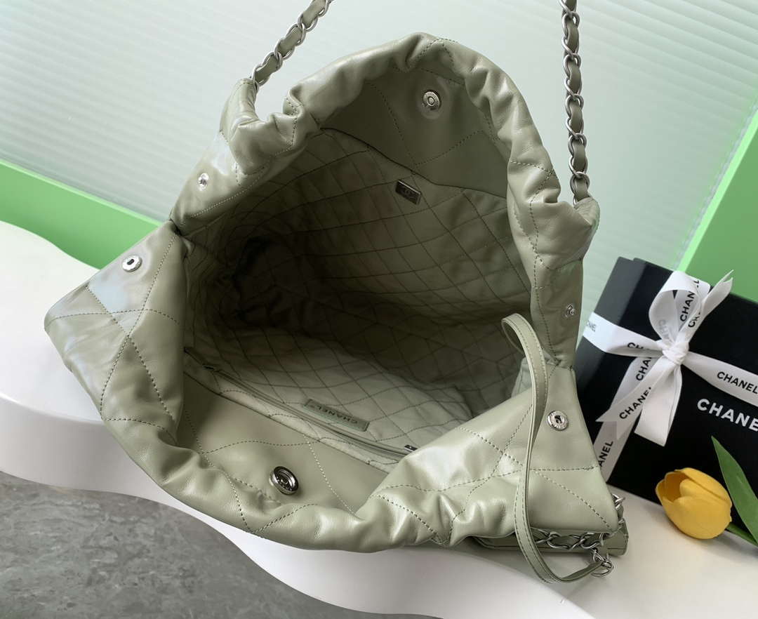 Chanel 22 AS3261 Handbag 24K Shiny Calfskin Light Green Silver - Default Title - View 5