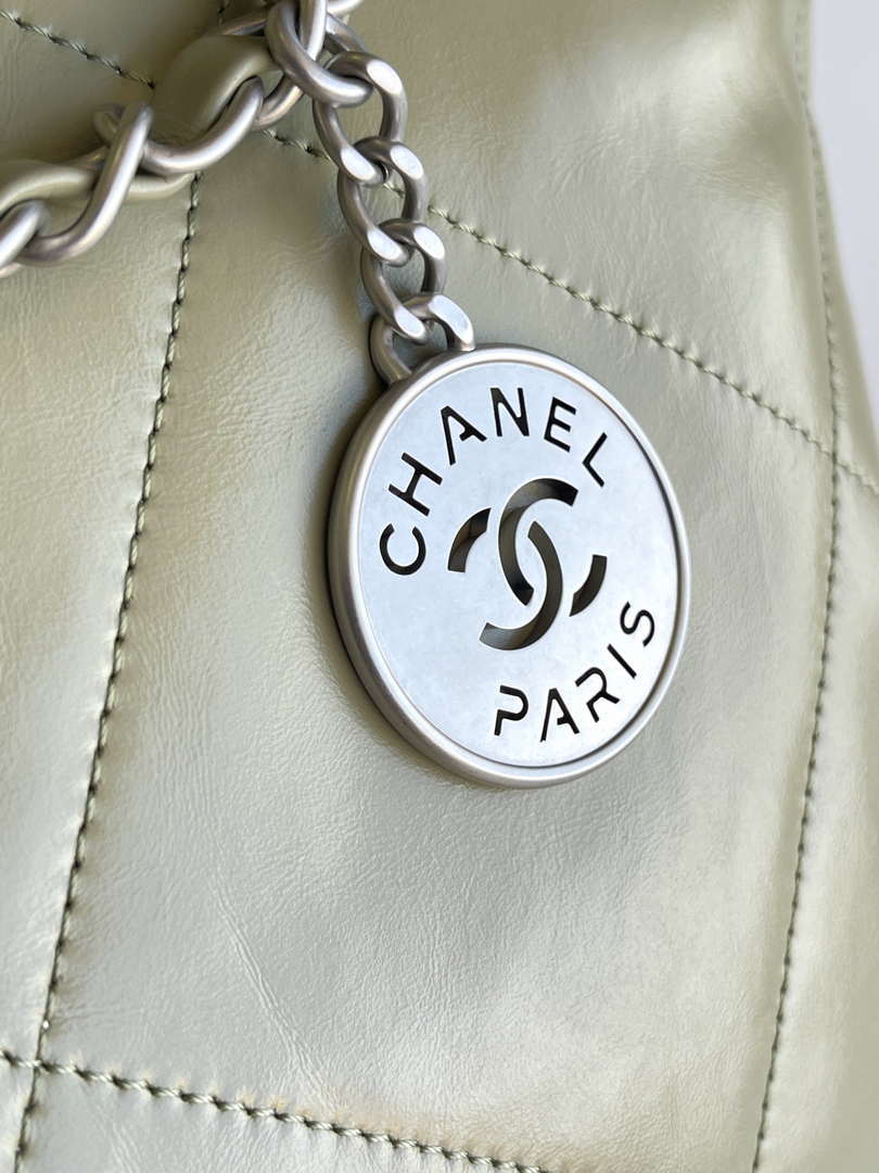 Chanel 22 AS3261 Handbag 24K Shiny Calfskin Light Green Silver