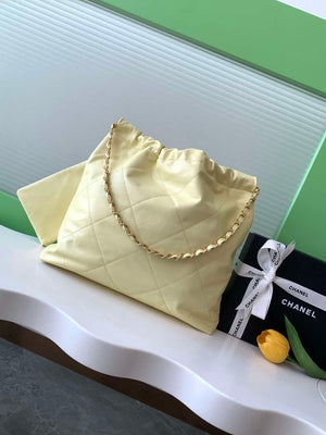 Chanel 22 AS3261 Handbag 24C Shiny Calfskin Light Yellow Gold - Default Title - View 3