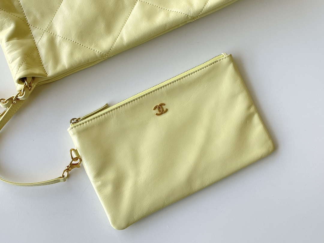 Chanel 22 AS3261 Handbag 24C Shiny Calfskin Light Yellow Gold - Default Title - View 7