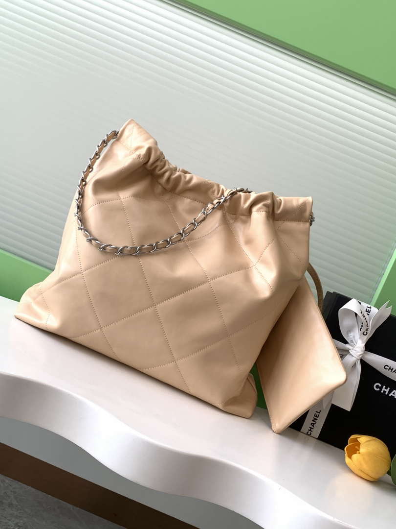 Chanel 22 AS3261 Handbag 24K Shiny Calfskin Apricot Silver