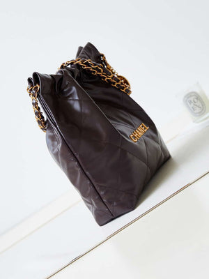 Chanel 22 AS3261 Handbag Shiny Calfskin Dark Brown - Default Title - View 3