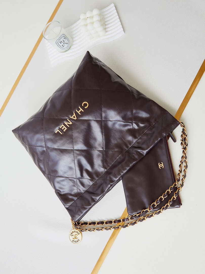 Chanel 22 AS3261 Handbag Shiny Calfskin Dark Brown - Default Title - View 7