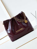 Chanel 22 AS3261 Handbag Shiny Calfskin Dark Red