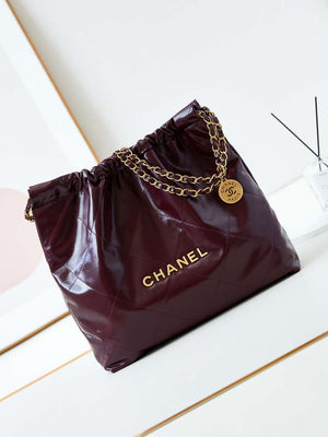 Chanel 22 AS3261 Handbag Shiny Calfskin Dark Red - Default Title - View 1