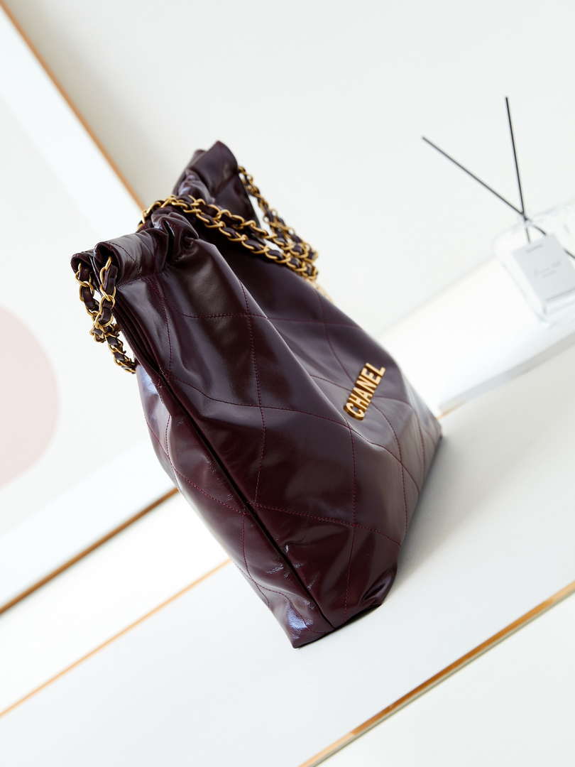 Chanel 22 AS3261 Handbag Shiny Calfskin Dark Red - Default Title - View 3