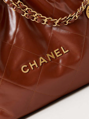 Chanel 22 AS3261 Handbag Shiny Calfskin Brown Gold - Default Title - View 2