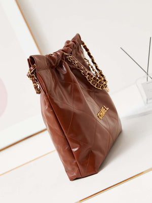 Chanel 22 AS3261 Handbag Shiny Calfskin Brown Gold - Default Title - View 3