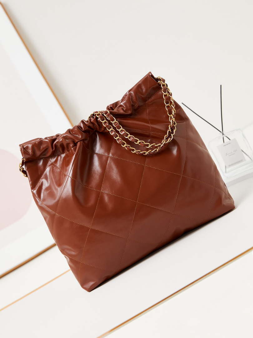 Chanel 22 AS3261 Handbag Shiny Calfskin Brown Gold - Default Title - View 5