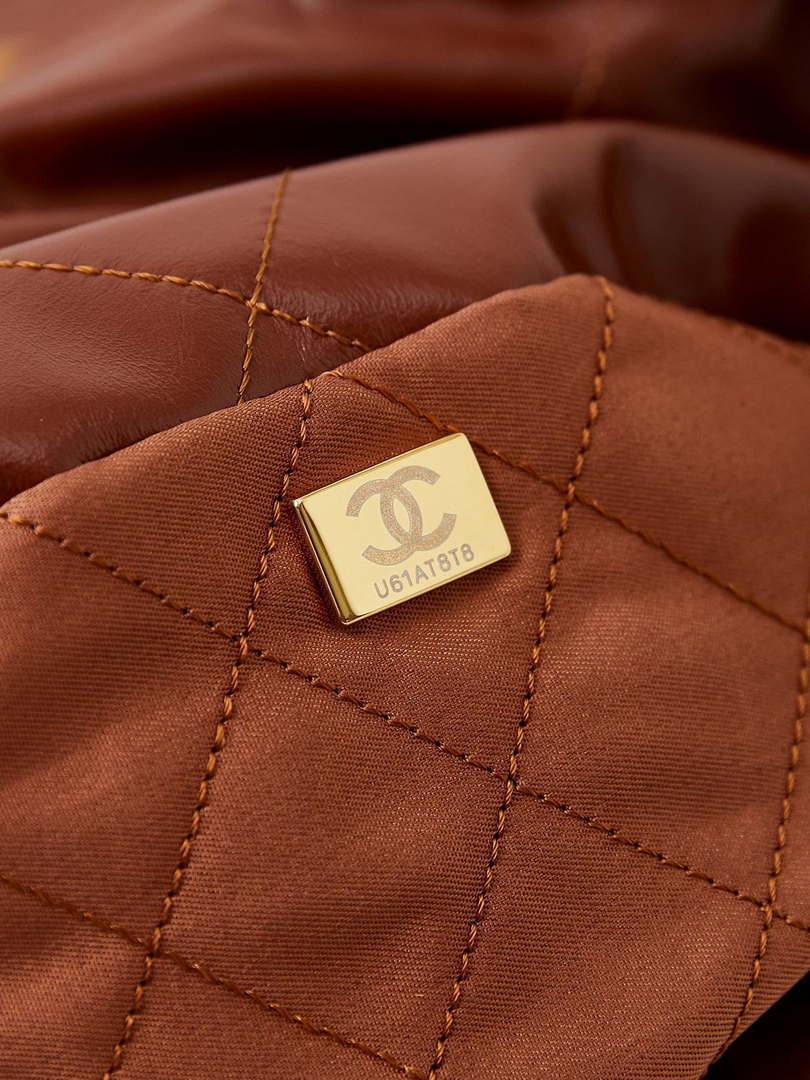 Chanel 22 AS3261 Handbag Shiny Calfskin Brown Gold