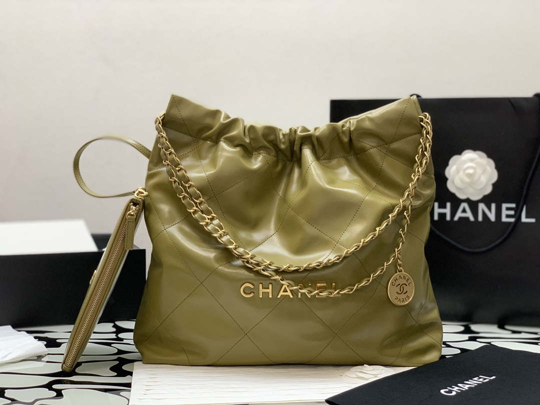 Chanel 22 Handbag Shiny Calfskin Gold AS3261 Lemon Yellow - Default Title - View 2