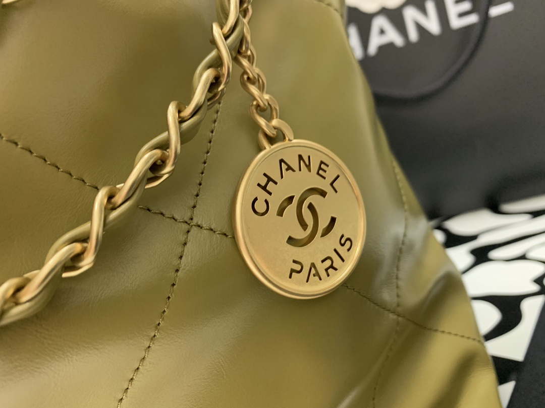 Chanel 22 Handbag Shiny Calfskin Gold AS3261 Lemon Yellow - Default Title - View 3