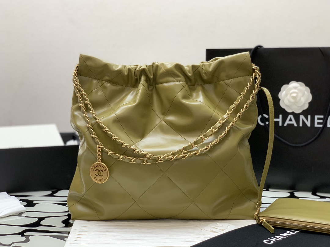 Chanel 22 Handbag Shiny Calfskin Gold AS3261 Lemon Yellow - Default Title - View 6