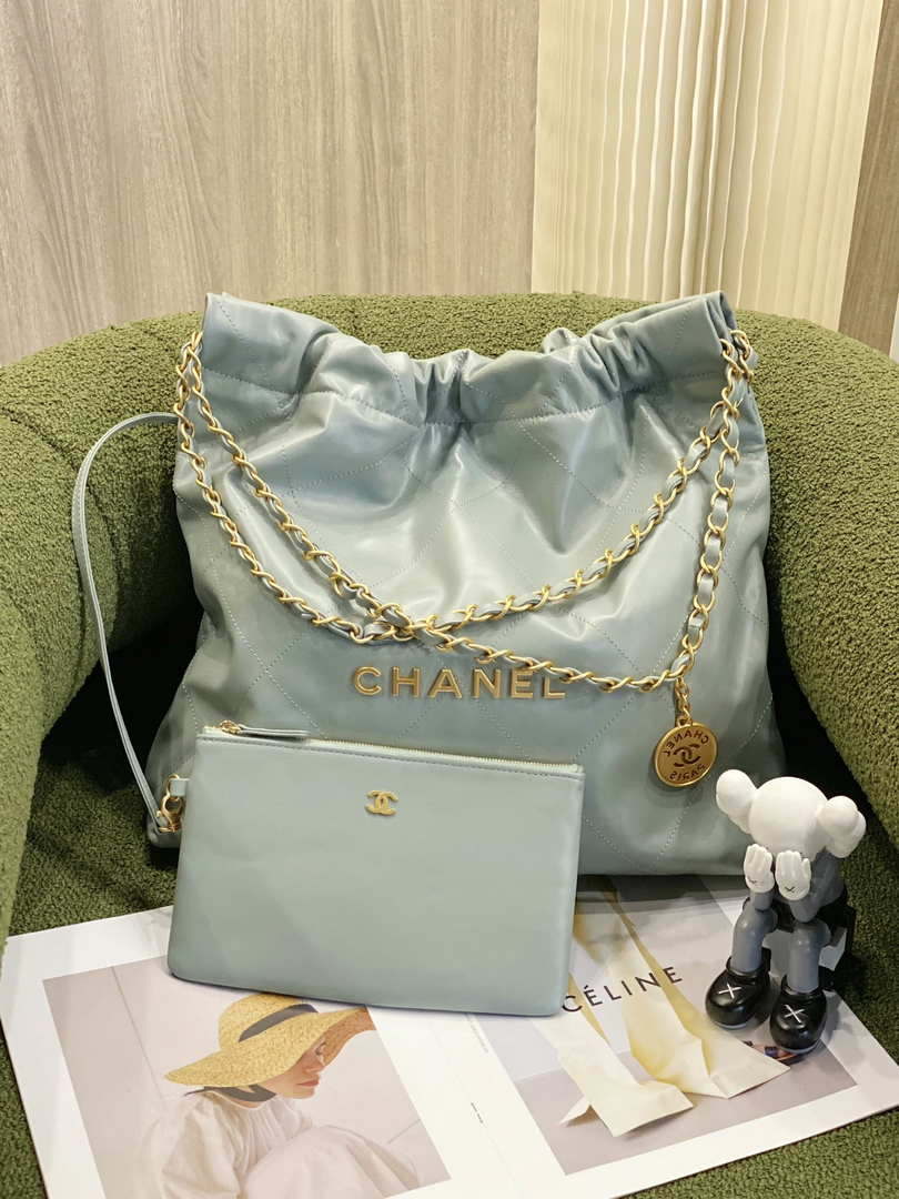 Chanel 22 Handbag Shiny Calfskin AS3261 Light Green Gold - Default Title - View 1