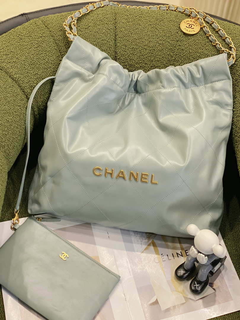 Chanel 22 Handbag Shiny Calfskin AS3261 Light Green Gold - Default Title - View 2