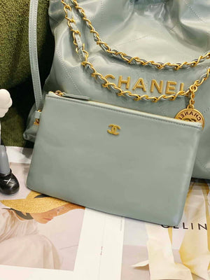Chanel 22 Handbag Shiny Calfskin AS3261 Light Green Gold - Default Title - View 3