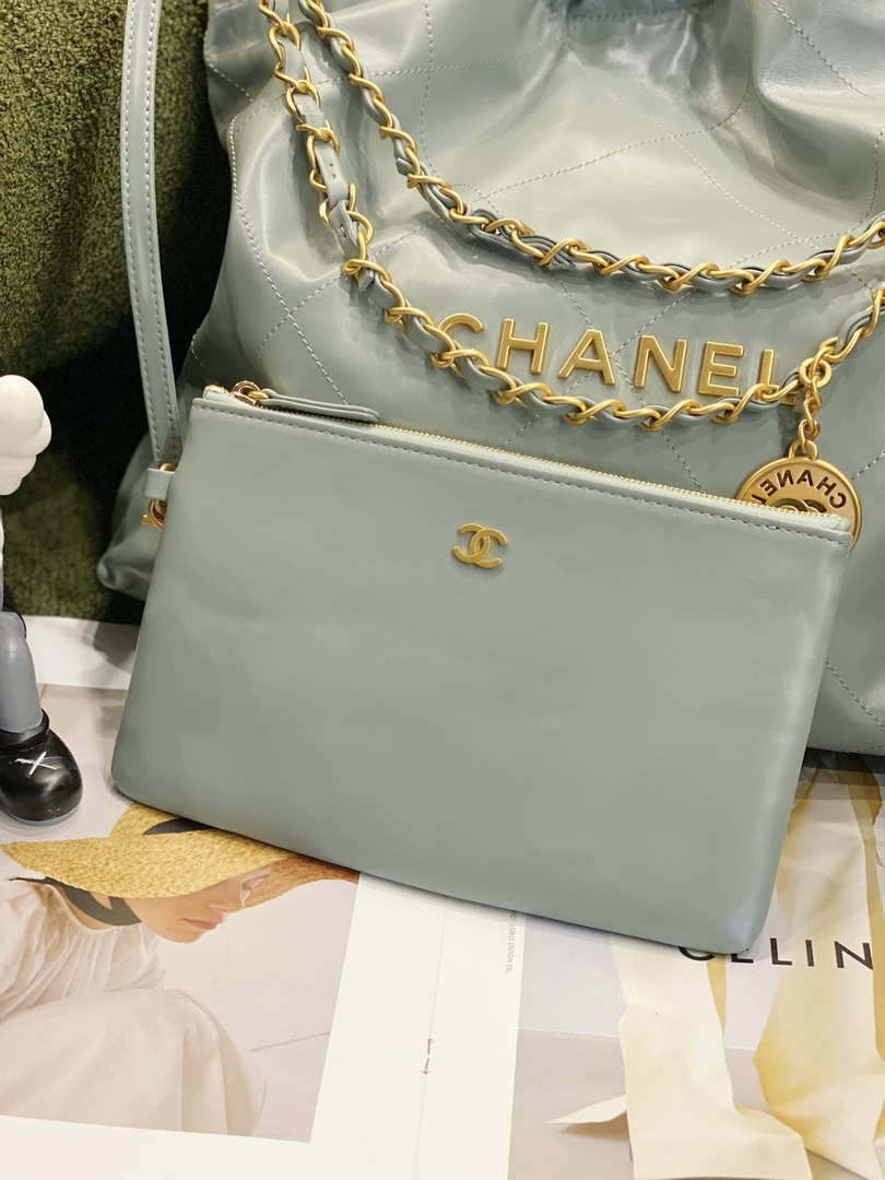 Chanel 22 Handbag Shiny Calfskin AS3261 Light Green Gold - Default Title - View 3