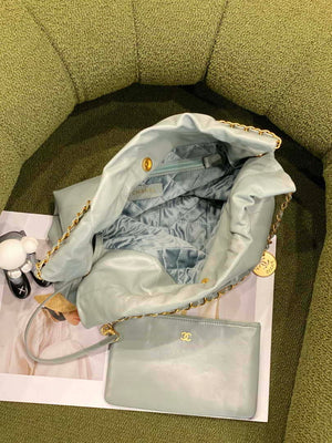 Chanel 22 Handbag Shiny Calfskin AS3261 Light Green Gold - Default Title - View 5