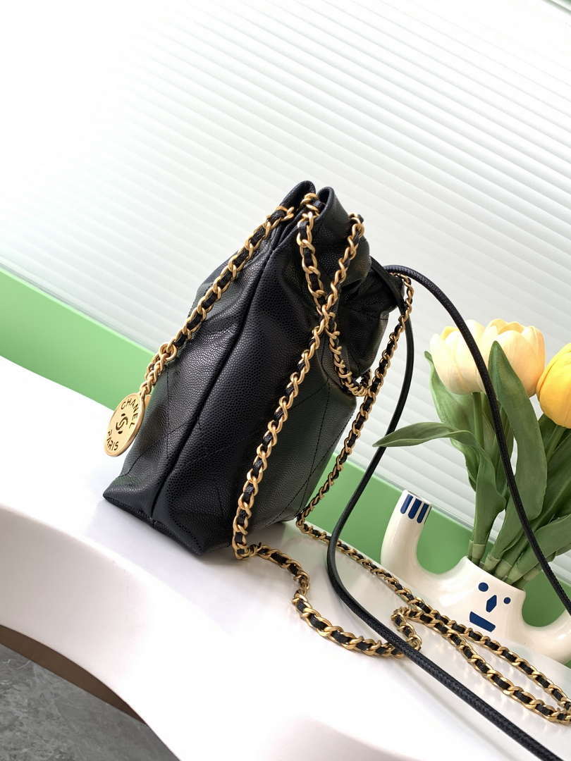 Chanel 22 AS3980 Mini Handbag 25C Shiny Calfskin & Gold -Tone Metal Black