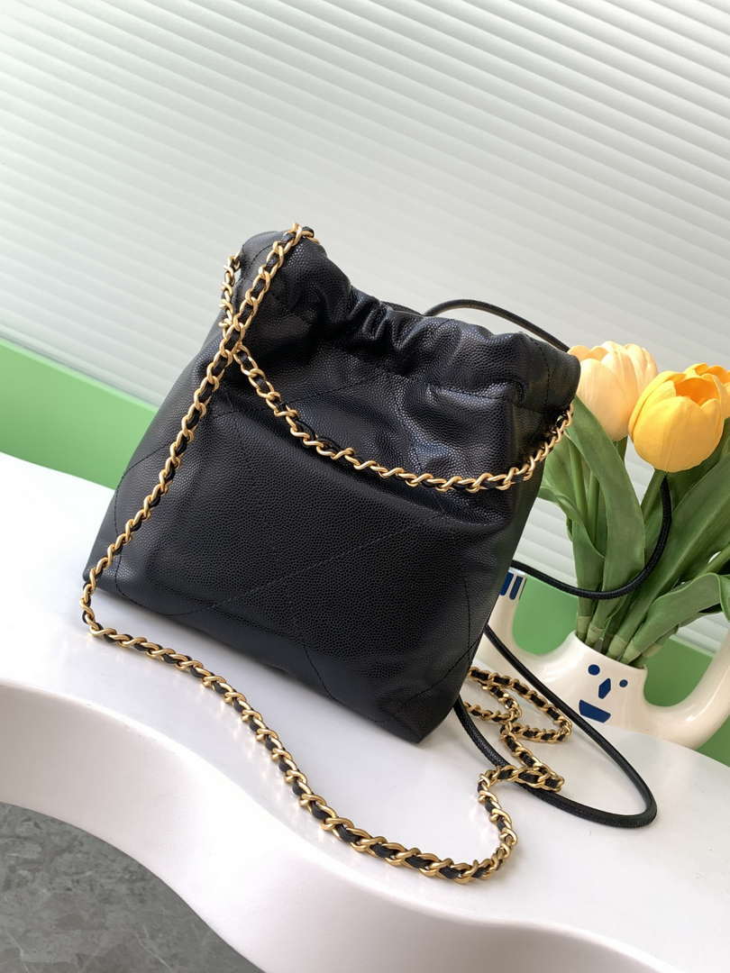 Chanel 22 AS3980 Mini Handbag 25C Shiny Calfskin & Gold -Tone Metal Black